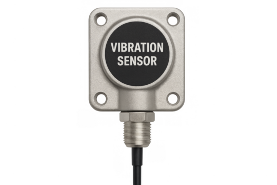 Industrial vibration sensor device monitoring equipment on transparent background