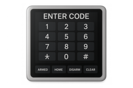 Home security alarm system keypad entering code