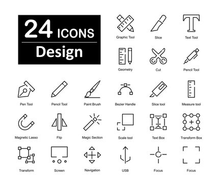 A set of 24 icons as graphic tool, slice, text tool