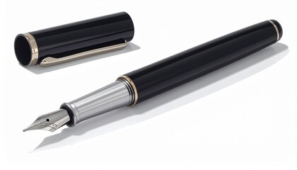 Luxury fountain pen with metallic nib, black grip, burgundy-to-black gradient body, and gold accents including clip and bands, highlighting elegance and craftsmanship in premium writing tools.