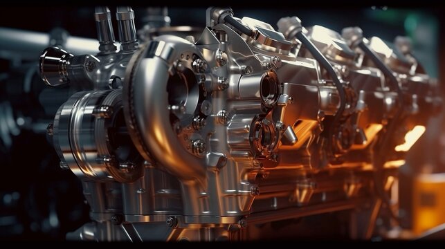 A polished engine running on all cylinders with new parts waiting nearby, symbolizing an operation running smoothly with reserves ready for team support and future growth.