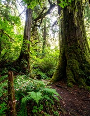 Path Through a Lush, Mossy Old-Growth Forest