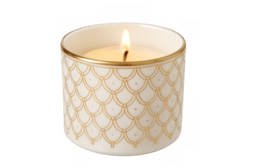 Decorative candle with golden pattern on transparent background