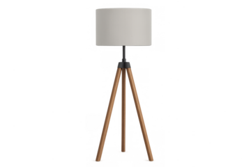 Modern wood tripod floor lamp on transparent background