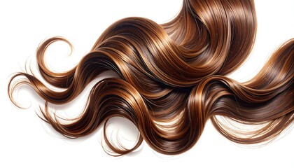 Close-up of beautiful, shiny, brown hair with a white background