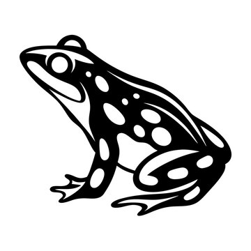 Stylized monochrome illustration of a spotted frog in a side profile