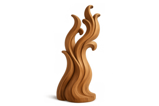 Wooden abstract carving with organic flowing flame shape