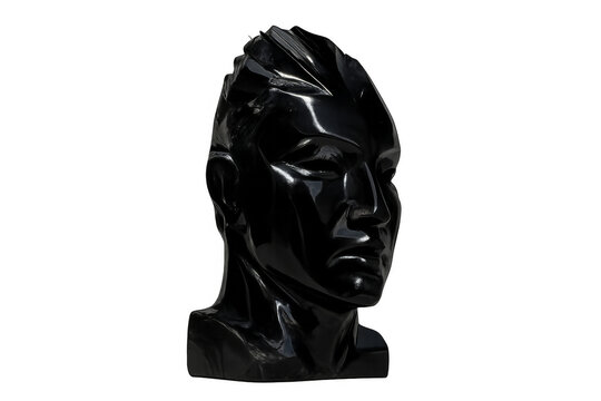 Black glossy male bust sculpture with futuristic design