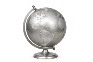 Silver metallic globe representing earth world geography
