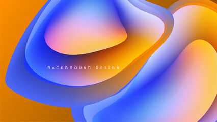 Abstract fluid shapes, vibrant colors blend. Orange, blue hues dominate black background. Modern design element.