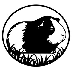 Black and white guinea pig silhouette portrait in circular frame design