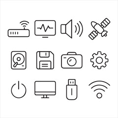 Technology icon set editable stroke thin line IT icons collection digital devices.