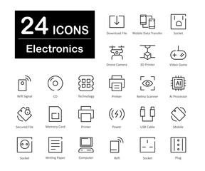 These are 24 beautiful small, pixel perfect electronics interface vector icons.
