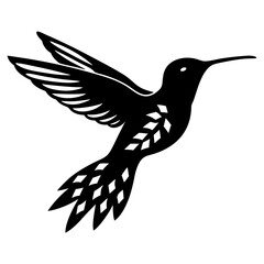 Silhouette of a Hummingbird in Flight with Geometric Feather Detail