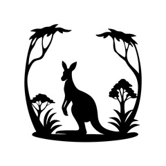 Silhouette Illustration of a Kangaroo in an Australian Landscape Scene
