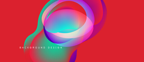 Abstract fluid shapes overlap, creating vibrant color gradients on red background. Modern design element for digital projects.