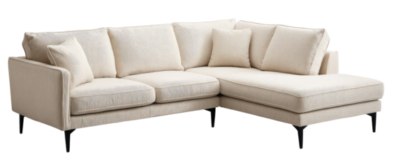 Cream-colored sectional sofa with chaise lounge