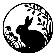Elegant Silhouette of a Rabbit in a Floral Spring Garden Scene