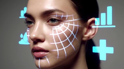 Fair Skinned Woman with Digital Data Visualization on Face