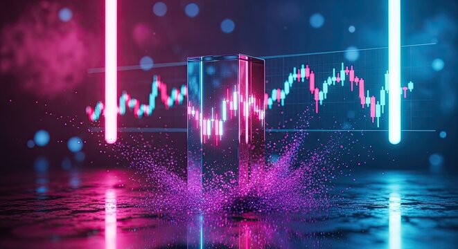 Digital Abstract Data Visualization with Neon Lights and Stock Chart - Powered by Adobe