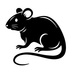 Stylized black silhouette of a rat or mouse on white background