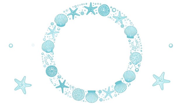 Elegant sea-themed circular frame design with seashells and starfish elements