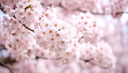 Soft focus blossoms of cherry trees in spring