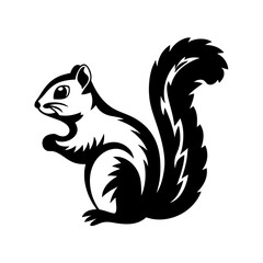 Black and White Squirrel Illustration with Bushy Tail and Paws on White