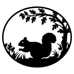 Squirrel and Tree Silhouette Inside a Circle Design for Wall Decor