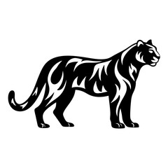 Striking black and white panther silhouette with tribal abstract patterns