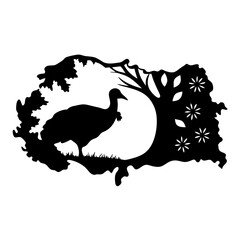 Silhouette of Turkey Bird Standing in Nature Scene Surrounded by Trees