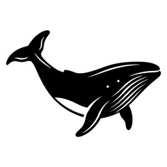 Monochrome Graphic Silhouette of a Humpback Whale Swimming in the Ocean
