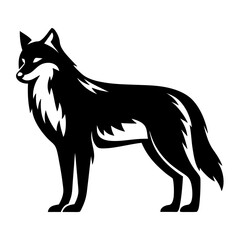 Minimalist black and white illustration of a standing fox in profile view