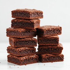 Stacked Chocolate Brownies Freshly Baked on White Surface