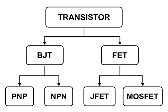 Transistor types on the white background. Education. Science. School. Vector illustration.