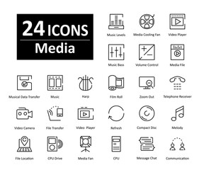 These are 24 beautiful small, pixel perfect electronics interface vector icons.