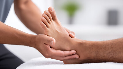 Foot massage relaxation wellness therapy spa hand touch skin care health closeup professional treatment human adult indoor calm soothing stress relief gentle peaceful healing body person manual