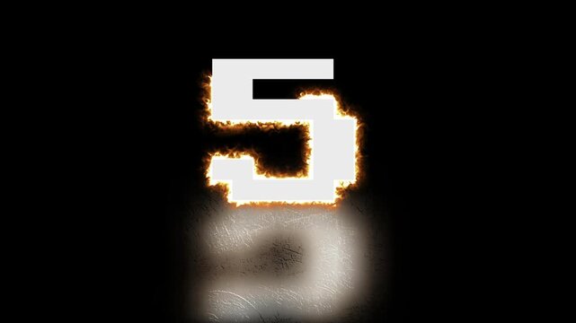 Glowing countdown timer animation with fire effect from 10 to 0 seconds