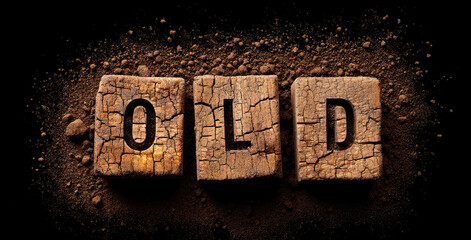 Old cracked wooden block texture bold black letter, vintage style, rustic background, aged surface, nostalgic feeling, earthy brown color, dramatic lighting