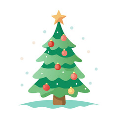 Christmas tree with decorations on white background