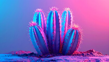 Digitally rendered cactus in pink and blue neon lighting