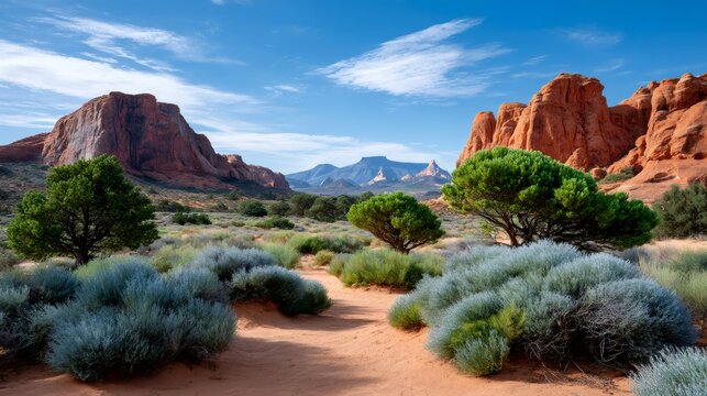 Desert landscape with red rocks and blue sky in Utah - Powered by Adobe
