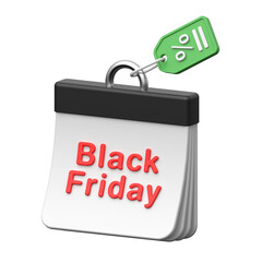3D Black Friday calendar icon for sales and discounts.