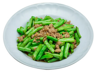 Homemade Stir-Fried Green Beans with Minced Pork and Oyster Sauce, Transparent Background