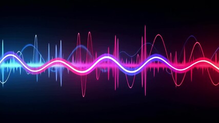 Dynamic pulsating sound wave graphic, an abstract technology background with colorful rhythm and glowing neon light for music - Powered by Adobe