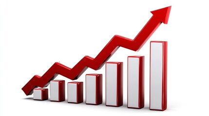 A striking 3D illustration of an upward trend in business with a red graph rising sharply, symbolizing progress, success, and growth in various industries and investments.