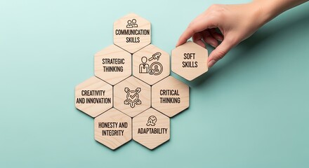Hand Places Soft Skills Hexagon Among Communication, Critical Thinking Tiles