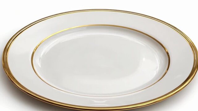 White porcelain plate with a gold rim.