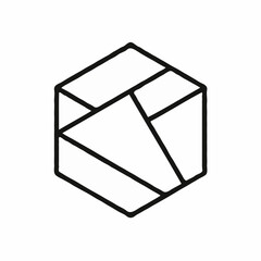 Modern minimalist hexagon logo with geometric lines forming triangular and trapezoidal shapes. Clean black-and-white vector design ideal for branding, tech logos, architecture, or abstract art.