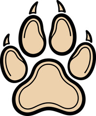 Detailed illustration of a single beige animal paw print with a dark outline. © Faried